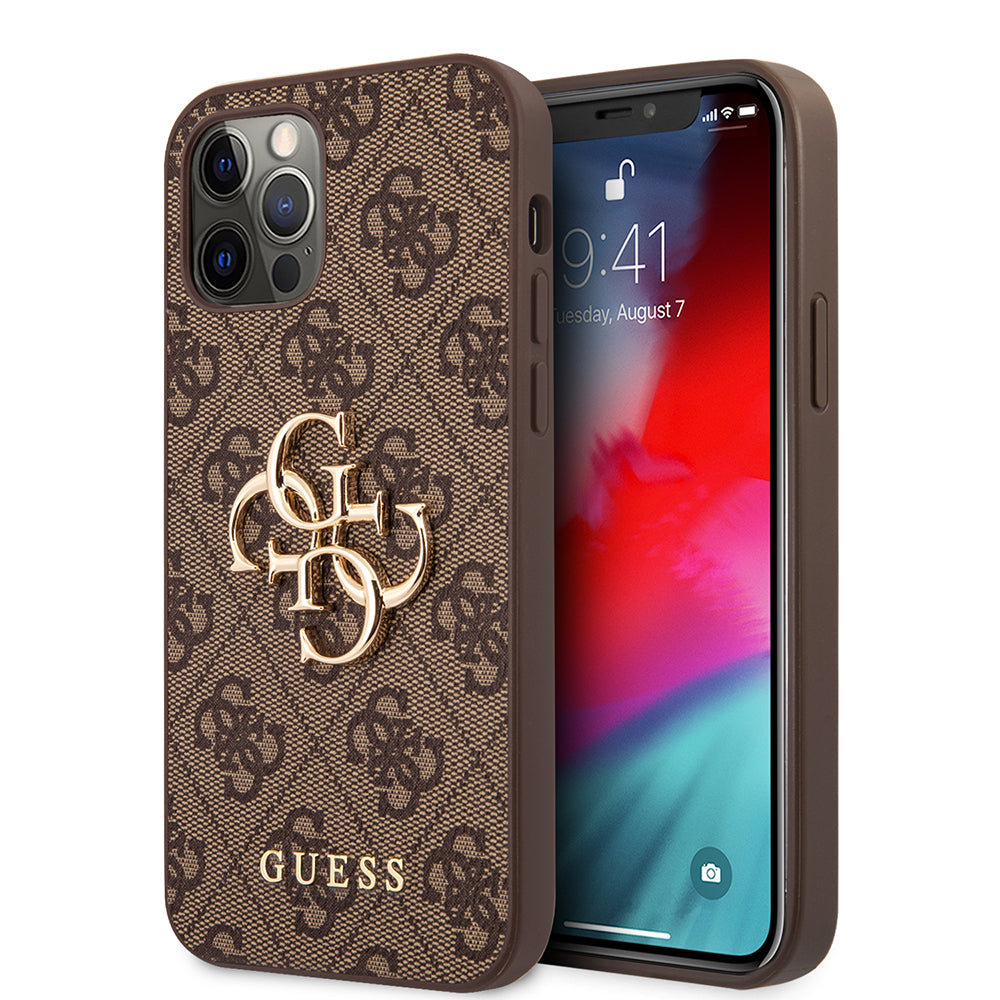 iPhone 12 Pro Max Kılıf Guess Orjinal Lisanslı PU Deri Büyük Metal Logo Dizaynlı Kapak