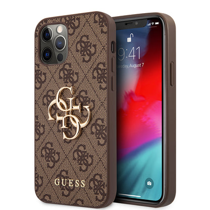 iPhone 12 Pro Max Kılıf Guess Orjinal Lisanslı PU Deri Büyük Metal Logo Dizaynlı Kapak