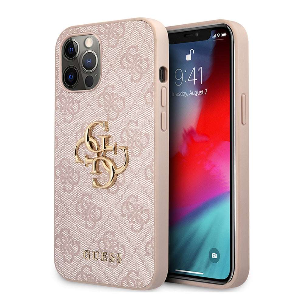 iPhone 12 Pro Max Kılıf Guess Orjinal Lisanslı PU Deri Büyük Metal Logo Dizaynlı Kapak