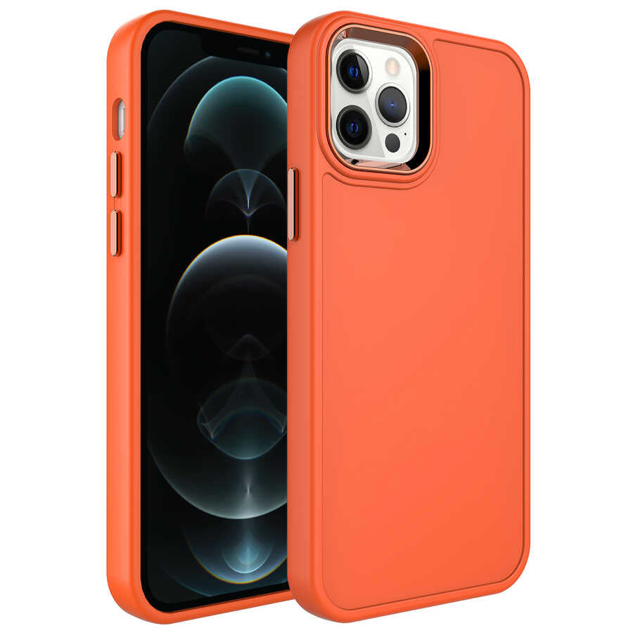 Apple iPhone 12 Pro Max Kılıf Metal Çerçeve ve Buton Tasarımlı Sert Zore Botox Kapak