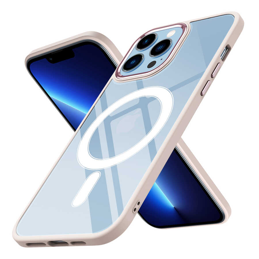 Apple iPhone 12 Pro Max Kılıf Wireless Şarj Özellikli Zore Krom M-safe Silikon Kapak