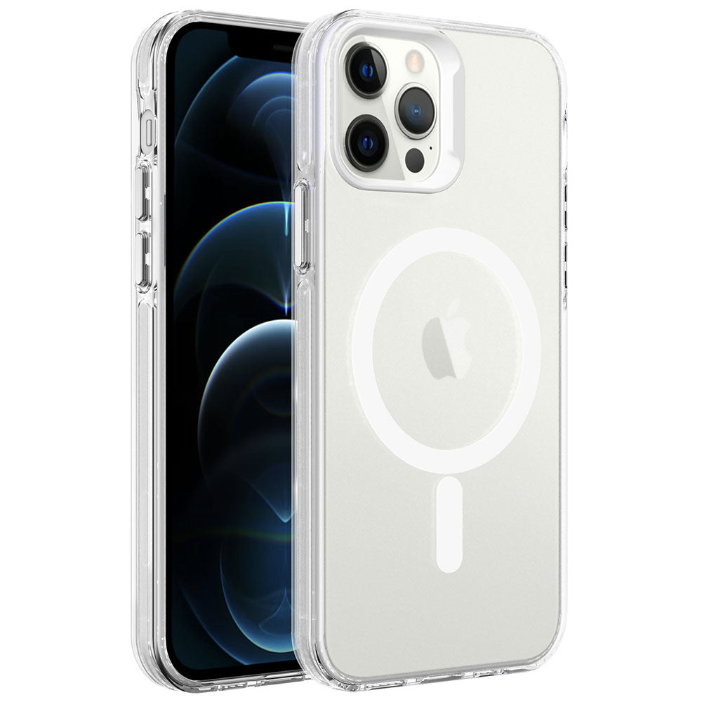 Apple iPhone 12 Pro Max Kılıf Zore M-safe Şarj Özellikli Buzlu Transparan C-Pro Sert Kapak