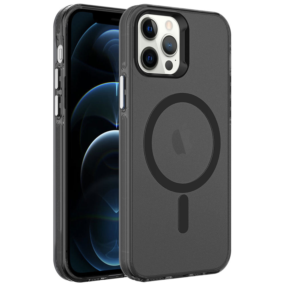 Apple iPhone 12 Pro Max Kılıf Zore M-safe Şarj Özellikli Buzlu Transparan C-Pro Sert Kapak