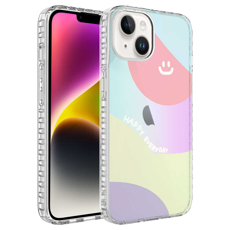 Apple iPhone 13 Kılıf Airbag Kenarlı Renkli Desenli Silikon Zore Elegans Kapak