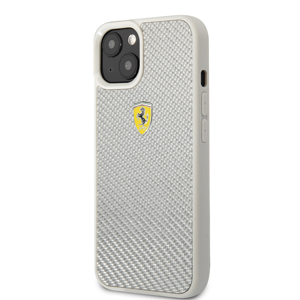 iPhone 13 Kılıf Ferrari Orjinal Lisanlı Klasik Metal Logolu Karbon Dizayn Kapak