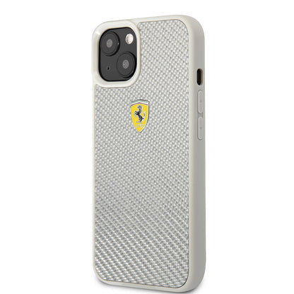 iPhone 13 Kılıf Ferrari Orjinal Lisanlı Klasik Metal Logolu Karbon Dizayn Kapak