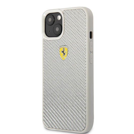 iPhone 13 Kılıf Ferrari Orjinal Lisanlı Klasik Metal Logolu Karbon Dizayn Kapak