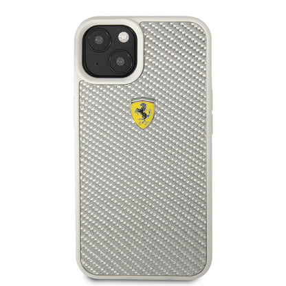 iPhone 13 Kılıf Ferrari Orjinal Lisanlı Klasik Metal Logolu Karbon Dizayn Kapak