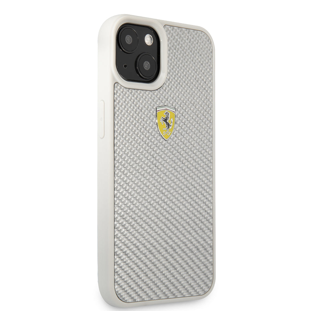 iPhone 13 Kılıf Ferrari Orjinal Lisanlı Klasik Metal Logolu Karbon Dizayn Kapak