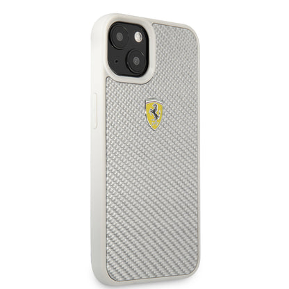 iPhone 13 Kılıf Ferrari Orjinal Lisanlı Klasik Metal Logolu Karbon Dizayn Kapak