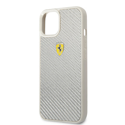 iPhone 13 Kılıf Ferrari Orjinal Lisanlı Klasik Metal Logolu Karbon Dizayn Kapak