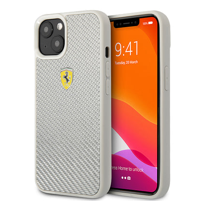 iPhone 13 Kılıf Ferrari Orjinal Lisanlı Klasik Metal Logolu Karbon Dizayn Kapak
