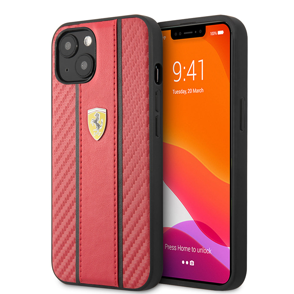 iPhone 13 Kılıf Ferrari Orjinal Lisanslı PU Deri Ve Karbon Dizayn Kapak