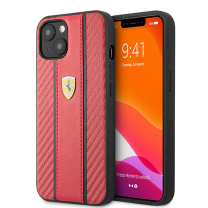 iPhone 13 Kılıf Ferrari Orjinal Lisanslı PU Deri Ve Karbon Dizayn Kapak