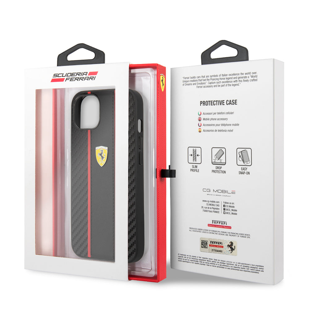 iPhone 13 Kılıf Ferrari Orjinal Lisanslı PU Deri Ve Karbon Dizayn Kapak