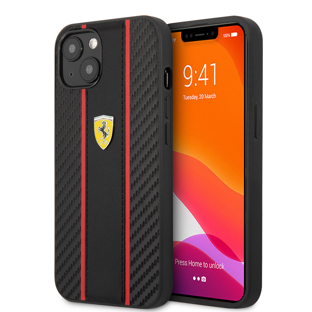 iPhone 13 Kılıf Ferrari Orjinal Lisanslı PU Deri Ve Karbon Dizayn Kapak