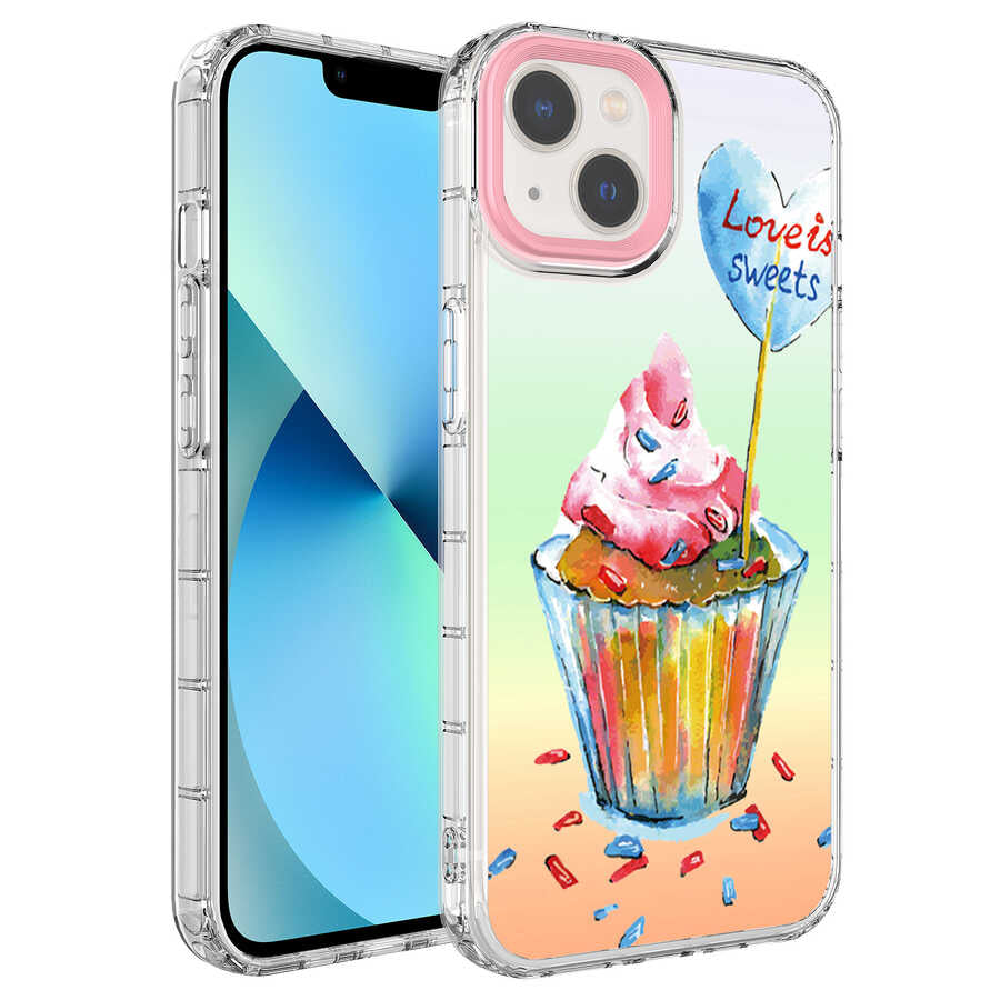Apple iPhone 13 Kılıf Kamera Korumalı Renkli Desenli Sert Silikon Zore Korn Kapak
