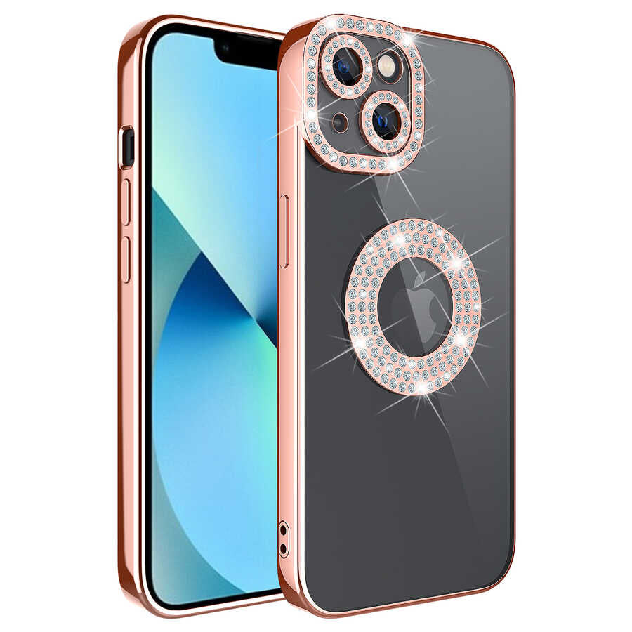 Apple iPhone 13 Kılıf Kamera Korumalı Taş Süslemeli Arkası Şeffaf Zore Asya Kapak