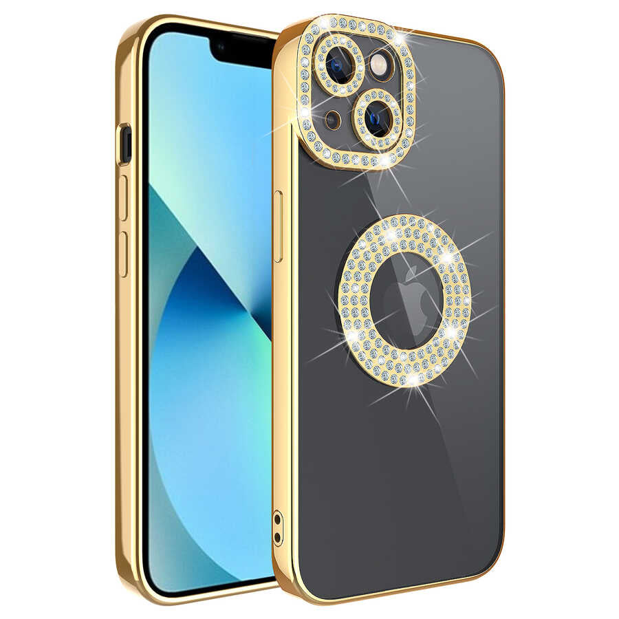 Apple iPhone 13 Kılıf Kamera Korumalı Taş Süslemeli Arkası Şeffaf Zore Asya Kapak
