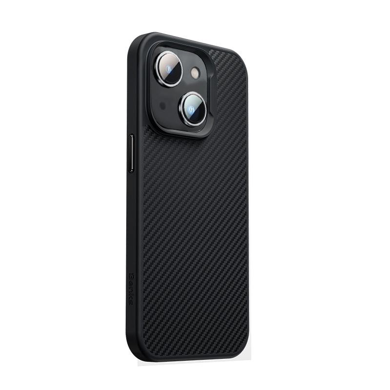 iPhone 13 Kılıf Karbon Fiber M-safe Şarj Özellikli Benks 600D Hybrid Kevlar Kapak