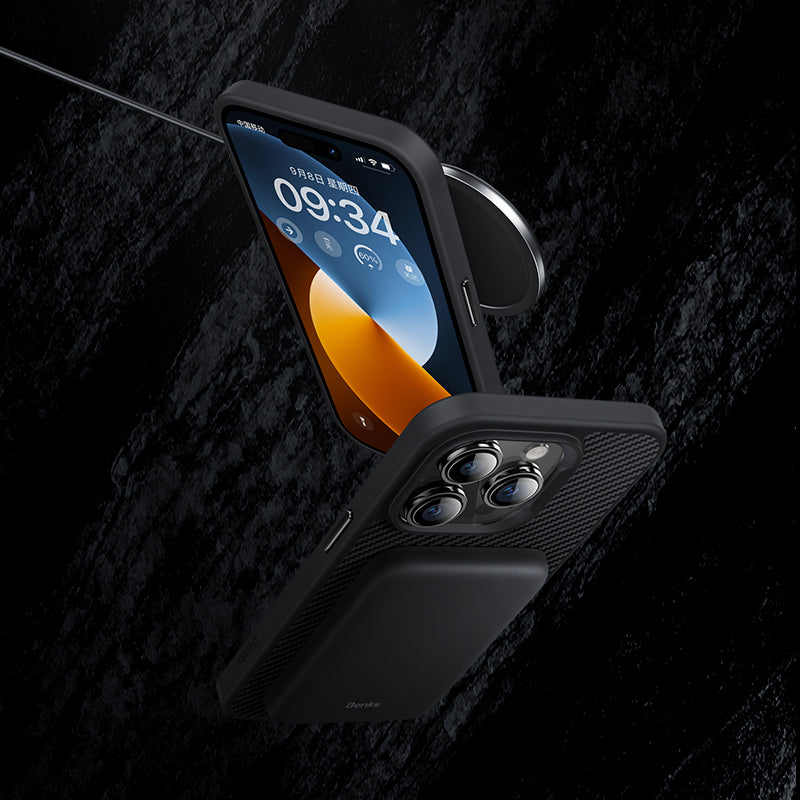 iPhone 13 Kılıf Karbon Fiber M-safe Şarj Özellikli Benks 600D Hybrid Kevlar Kapak