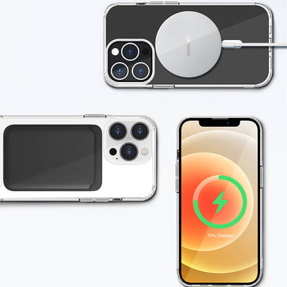 iPhone 13 Kılıf M-safe Şarj Özellikli Airbagli Şeffaf PC Arka Yüzey Recci Magnetik Suction Serisi Kapak