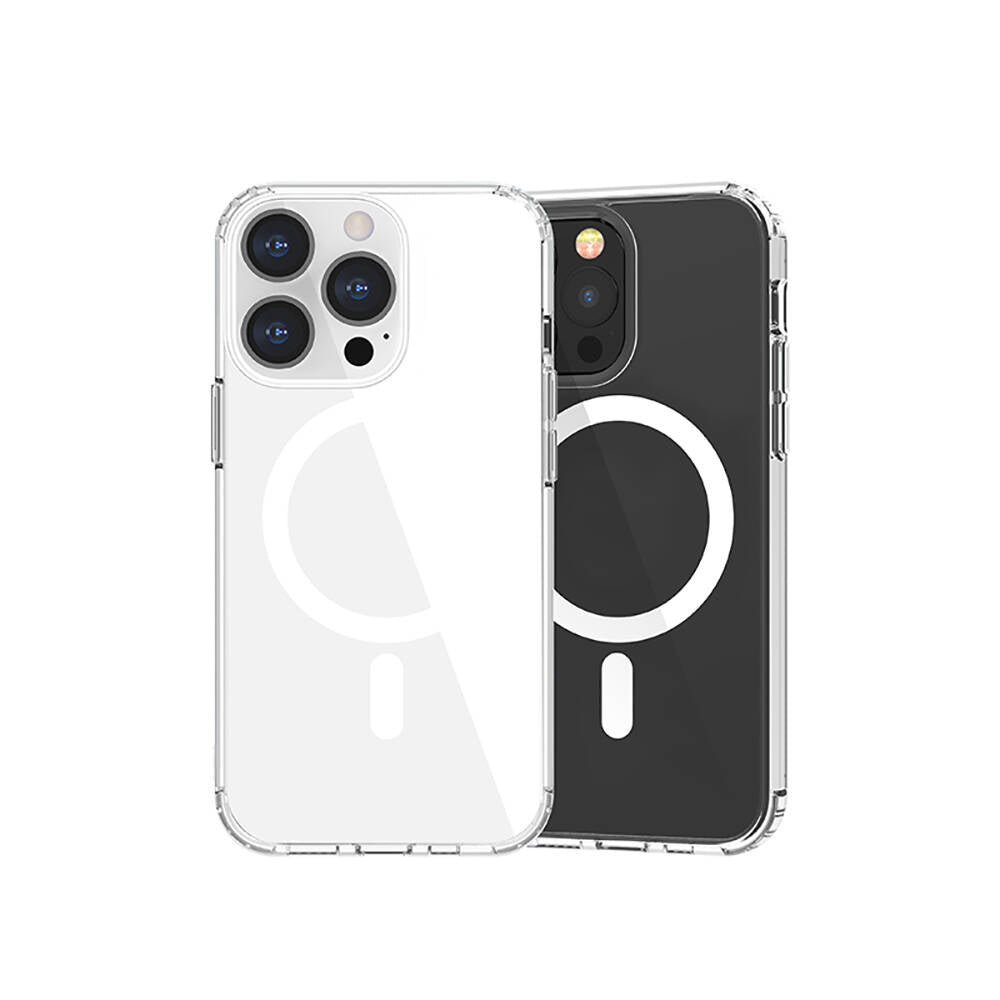 iPhone 13 Kılıf M-safe Şarj Özellikli Airbagli Şeffaf PC Arka Yüzey Recci Magnetik Suction Serisi Kapak