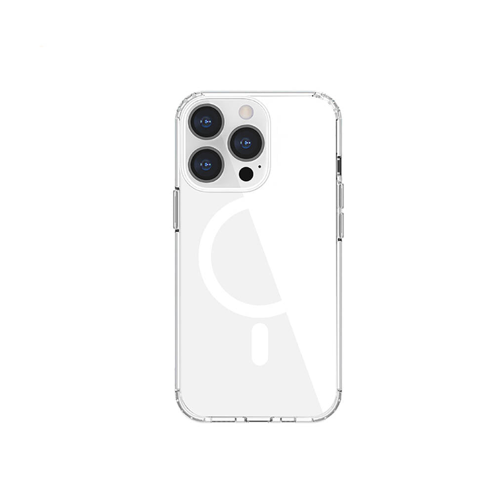 iPhone 13 Kılıf M-safe Şarj Özellikli Airbagli Şeffaf PC Arka Yüzey Recci Magnetik Suction Serisi Kapak
