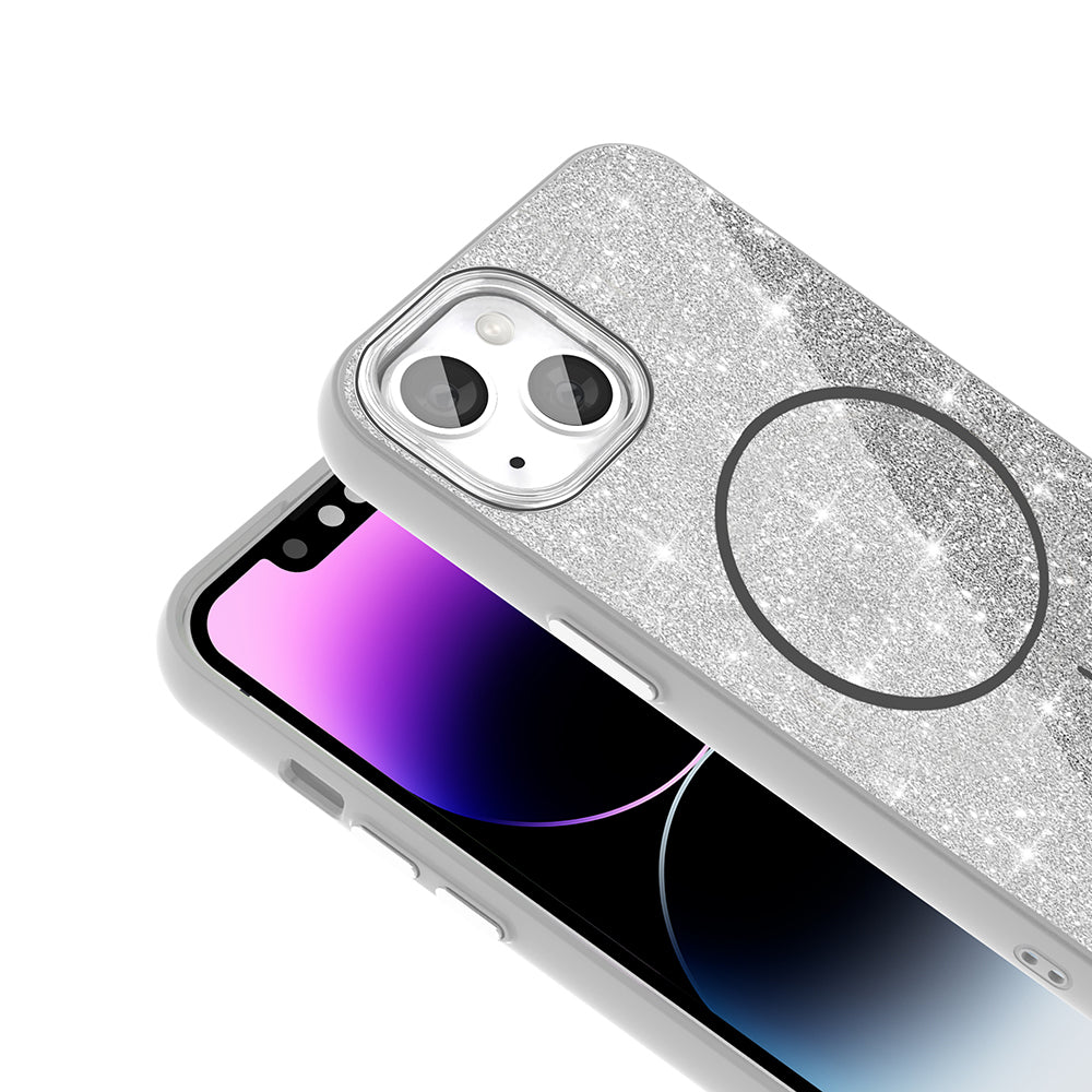 Apple iPhone 13 Kılıf M-safe Şarj Özellikli Parlayan Simli Zore Okso Kapak