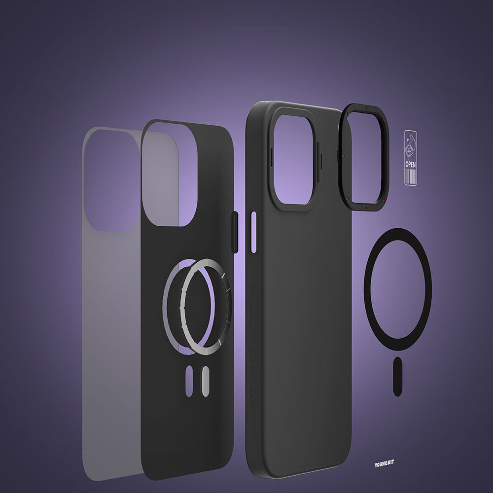 iPhone 13 Kılıf M-safe Şarj Özellikli Standlı YoungKit Hermit Bracket Serisi Kapak