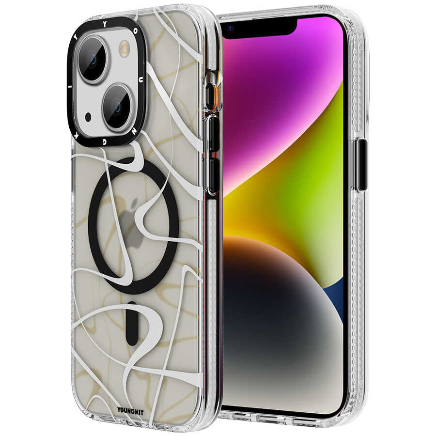 iPhone 13 Kılıf M-safe Şarj Özellikli Youngkit Water-Ink Serisi Kapak