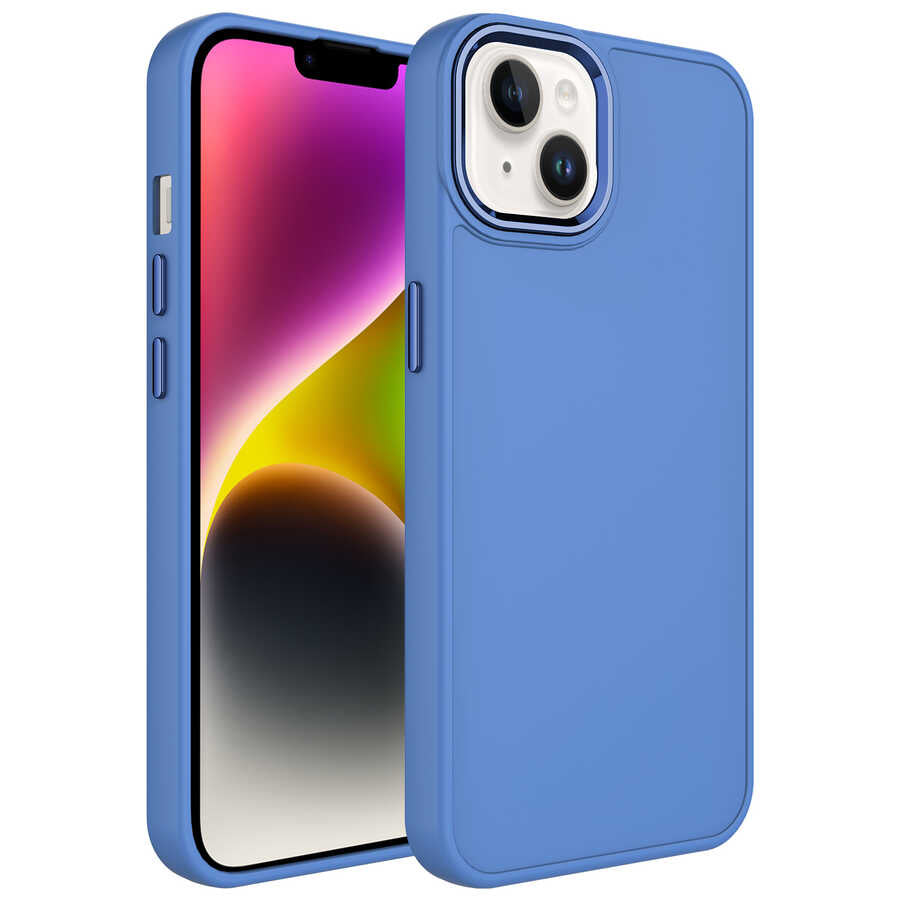 Apple iPhone 13 Kılıf Metal Çerçeve ve Buton Tasarımlı Silikon Zore Luna Kapak