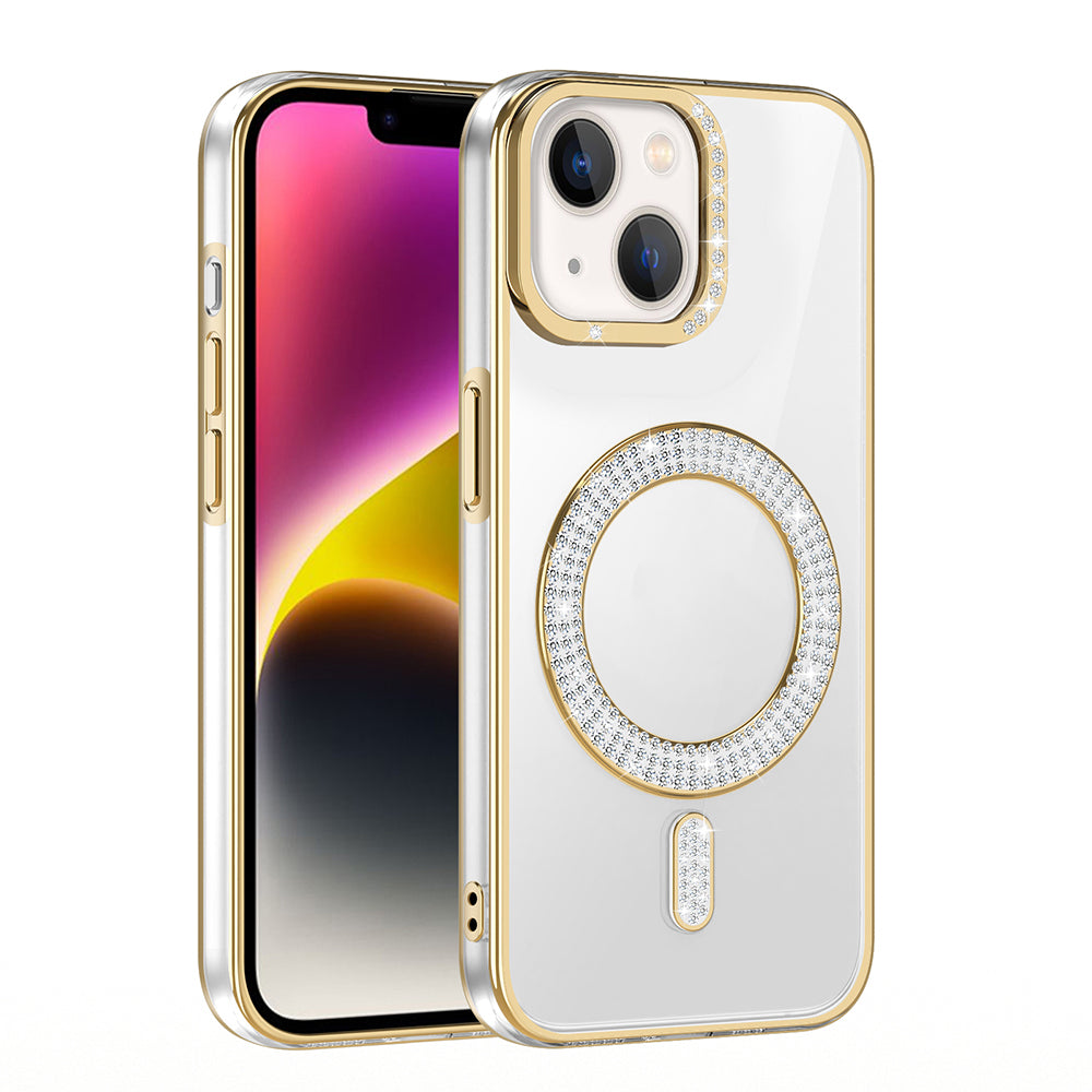 Apple iPhone 13 Kılıf Pırlanta Taş Tasarımlı M-safe Şarj Özellikli Zore Karetta Silikon Kapak