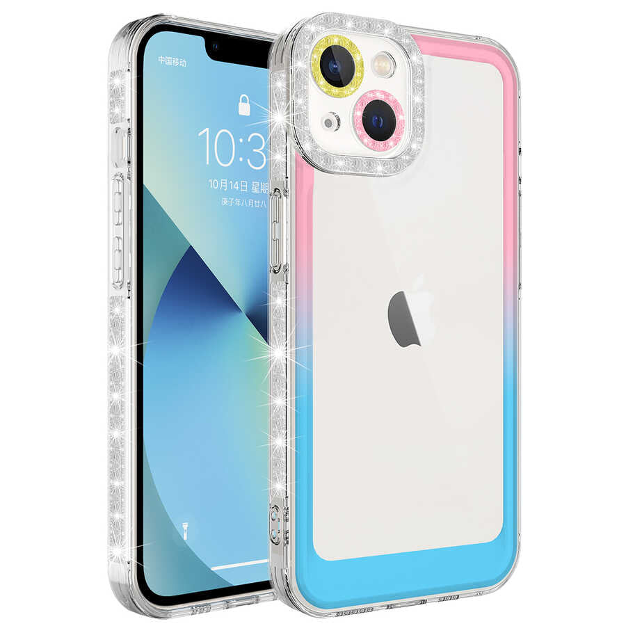 Apple iPhone 13 Kılıf Simli ve Renk Geçiş Tasarımlı Lens Korumalı Zore Park Kapak