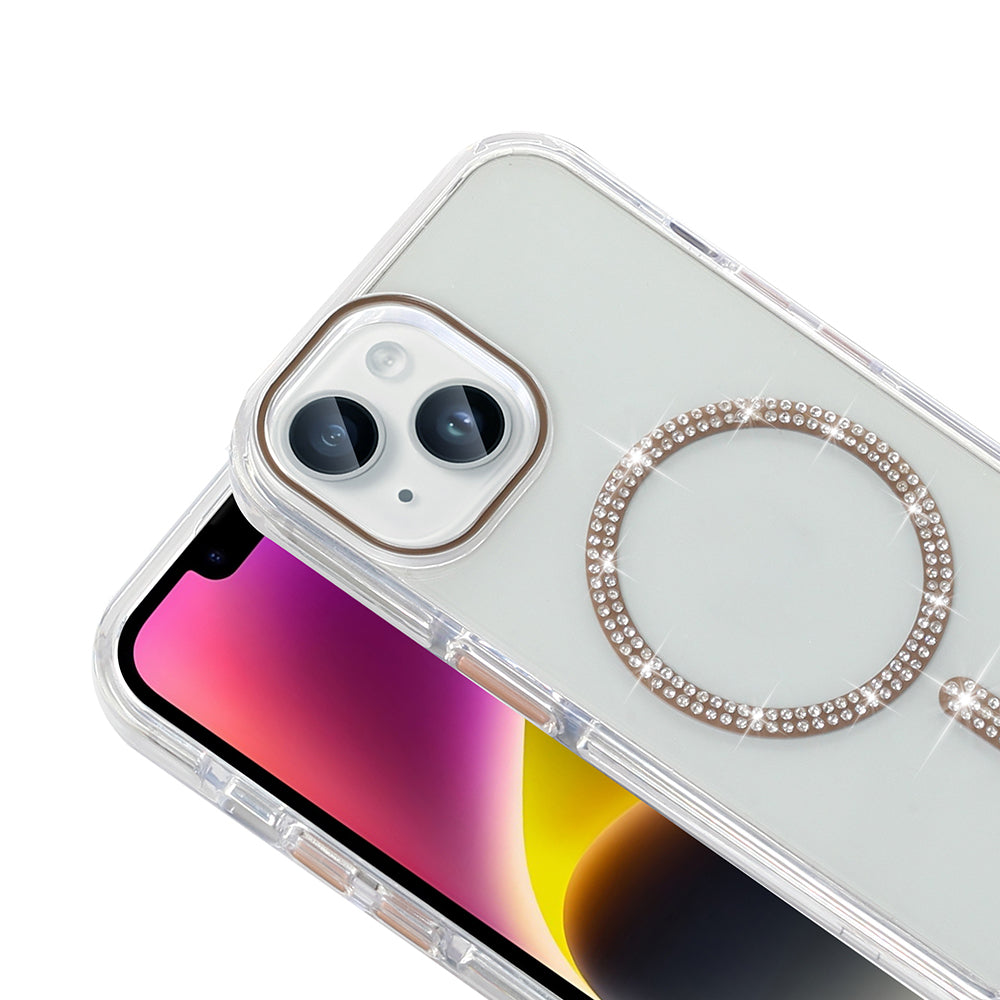 Apple iPhone 13 Kılıf Taşlı Tasarım M-safe Şarj Özellikli Zore Koment Silikon Kapak
