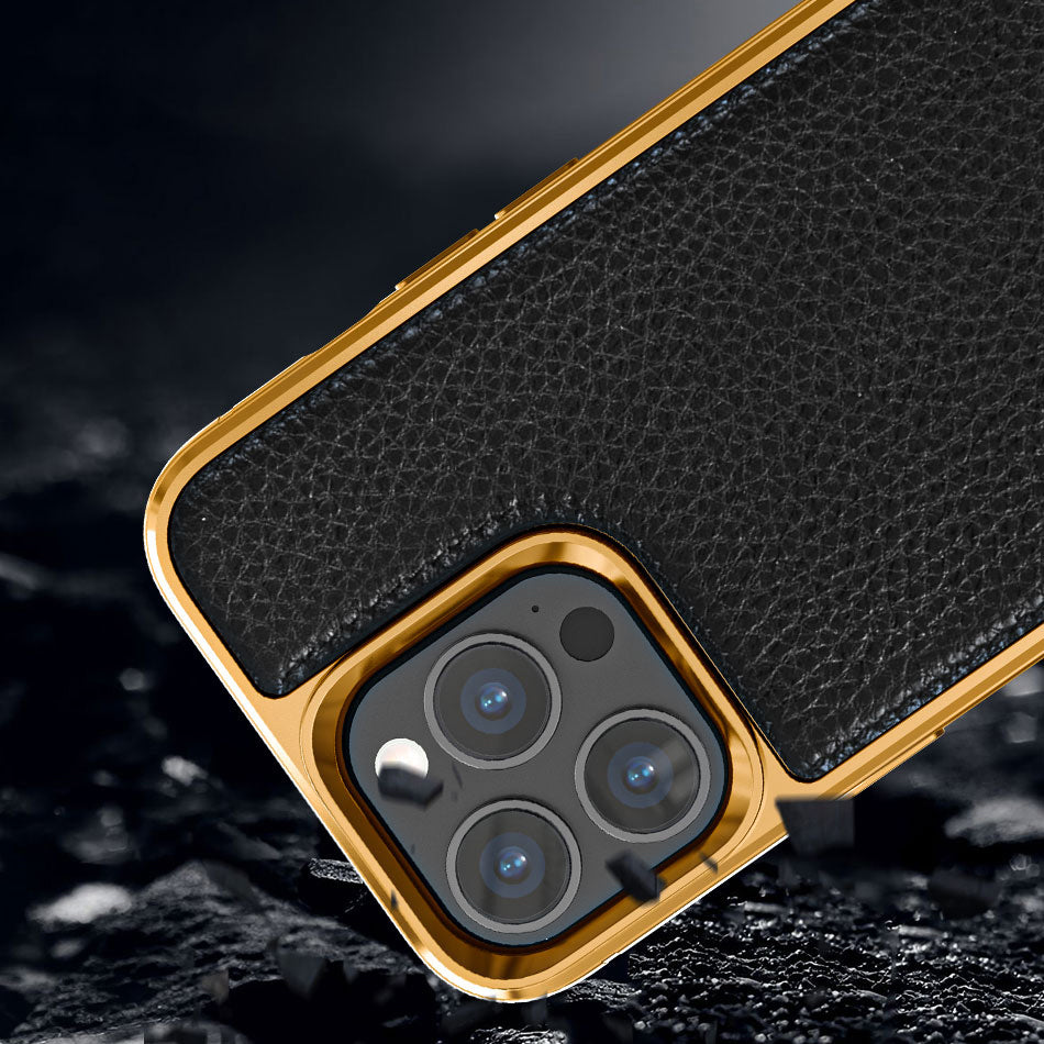 iPhone 13 Kılıf Wiwu Genuine Leather Gold Calfskin Orjinal Deri Kapak