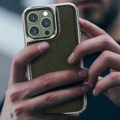 iPhone 13 Kılıf Wiwu Genuine Leather Silver Calfskin Orjinal Deri Kapak