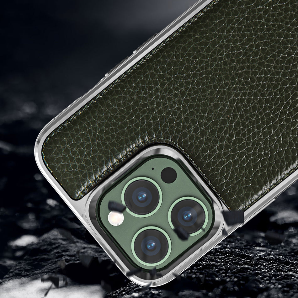 iPhone 13 Kılıf Wiwu Genuine Leather Silver Calfskin Orjinal Deri Kapak