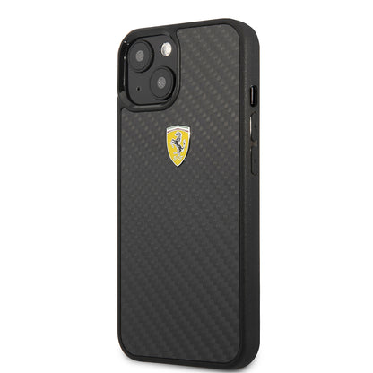 iPhone 13 Mini Kılıf Ferrari Orjinal Lisanlı Klasik Metal Logolu Karbon Dizayn Kapak