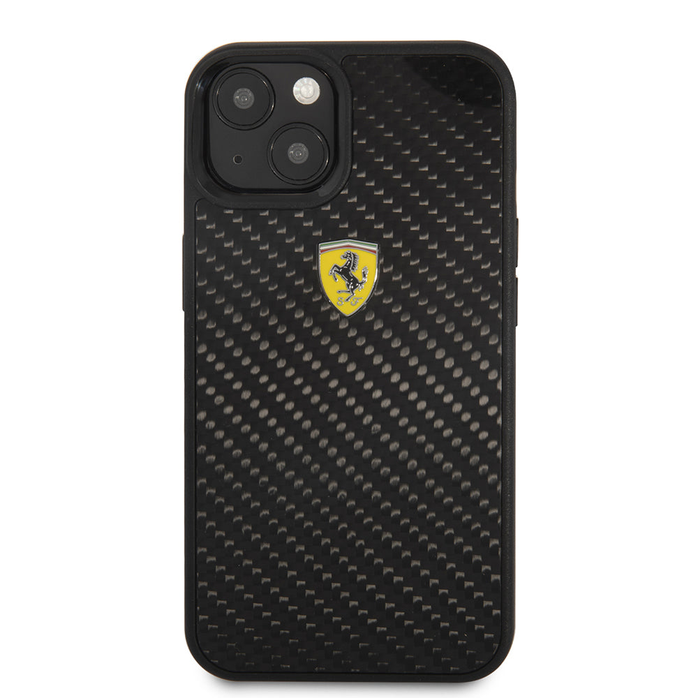 iPhone 13 Mini Kılıf Ferrari Orjinal Lisanlı Klasik Metal Logolu Karbon Dizayn Kapak