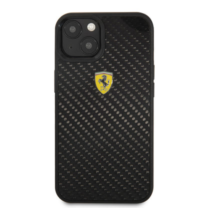 iPhone 13 Mini Kılıf Ferrari Orjinal Lisanlı Klasik Metal Logolu Karbon Dizayn Kapak