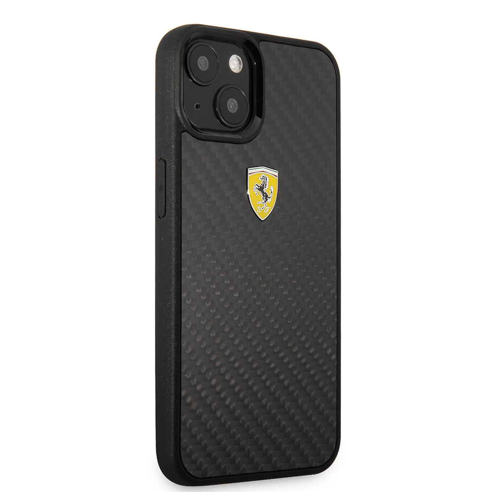 iPhone 13 Mini Kılıf Ferrari Orjinal Lisanlı Klasik Metal Logolu Karbon Dizayn Kapak
