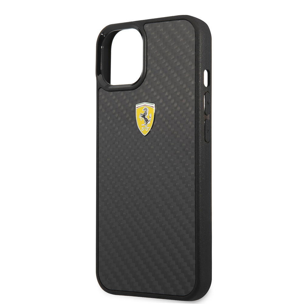 iPhone 13 Mini Kılıf Ferrari Orjinal Lisanlı Klasik Metal Logolu Karbon Dizayn Kapak