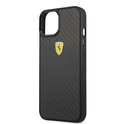 iPhone 13 Mini Kılıf Ferrari Orjinal Lisanlı Klasik Metal Logolu Karbon Dizayn Kapak