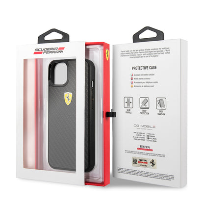 iPhone 13 Mini Kılıf Ferrari Orjinal Lisanlı Klasik Metal Logolu Karbon Dizayn Kapak