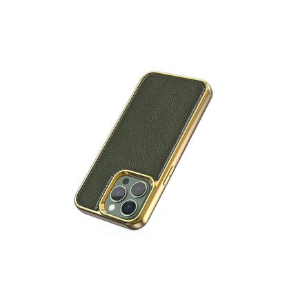 iPhone 13 Mini Kılıf Wiwu Genuine Leather Gold Calfskin Orjinal Deri Kapak