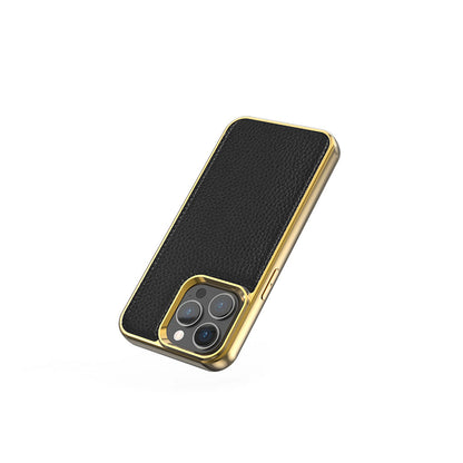 iPhone 13 Mini Kılıf Wiwu Genuine Leather Gold Calfskin Orjinal Deri Kapak