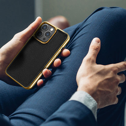iPhone 13 Mini Kılıf Wiwu Genuine Leather Gold Calfskin Orjinal Deri Kapak