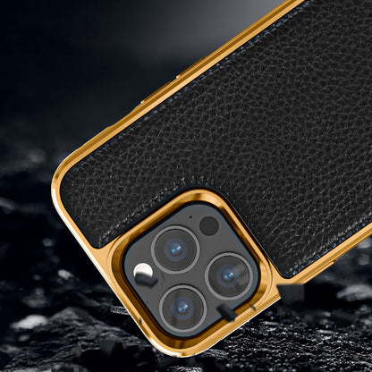 iPhone 13 Mini Kılıf Wiwu Genuine Leather Gold Calfskin Orjinal Deri Kapak