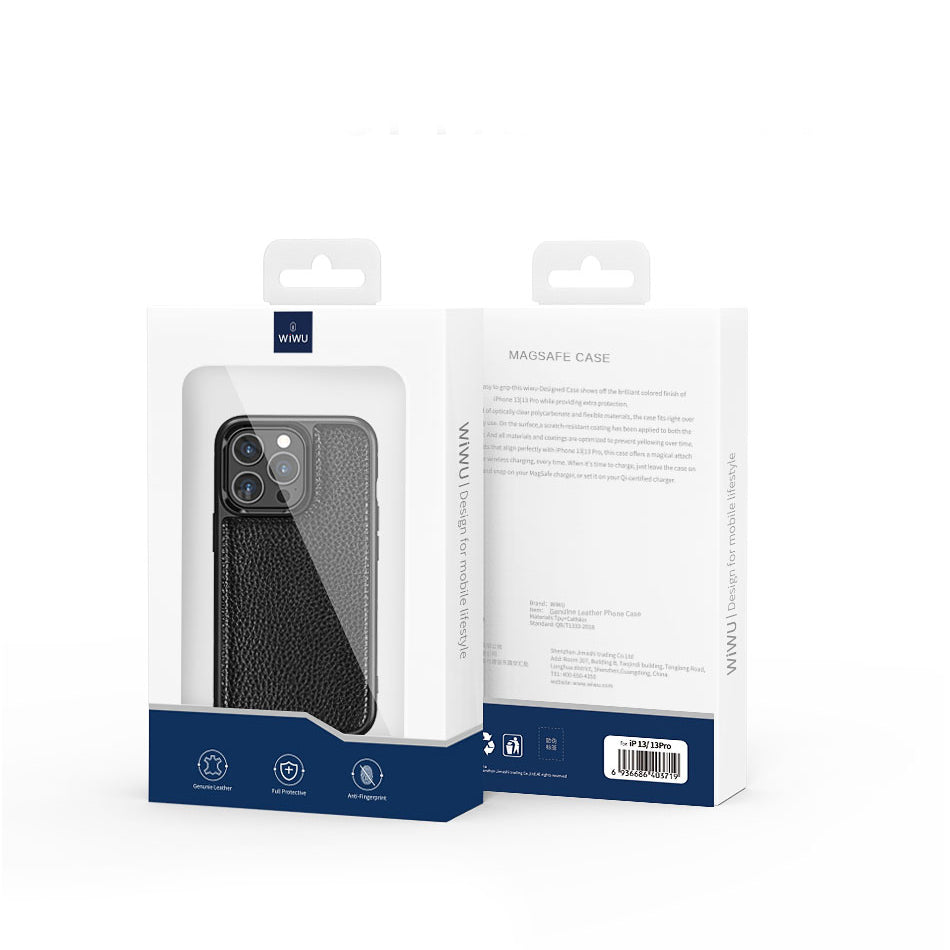 iPhone 13 Mini Kılıf Wiwu Genuine Leather Plastic Calfskin Orjinal Deri Kapak
